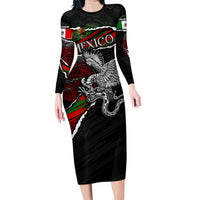 Eagle Snake Mexico Long Sleeve Bodycon Dress Aztec Sun Stone