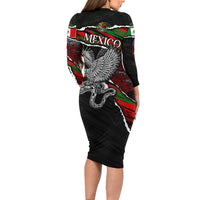 Eagle Snake Mexico Long Sleeve Bodycon Dress Aztec Sun Stone
