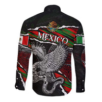 Eagle Snake Mexico Long Sleeve Button Shirt Aztec Sun Stone
