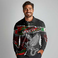 Eagle Snake Mexico Long Sleeve Polo Shirt Aztec Sun Stone