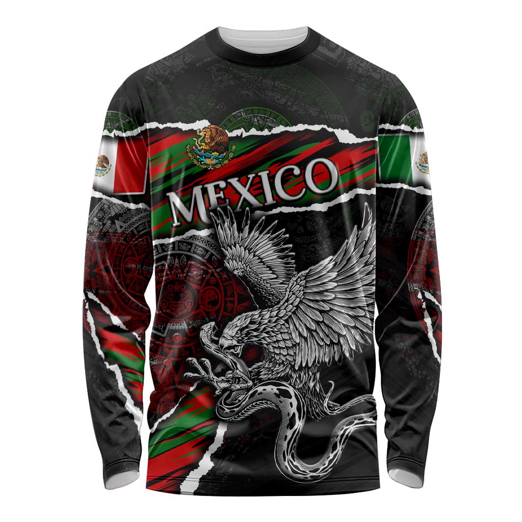 Eagle Snake Mexico Long Sleeve Shirt Aztec Sun Stone