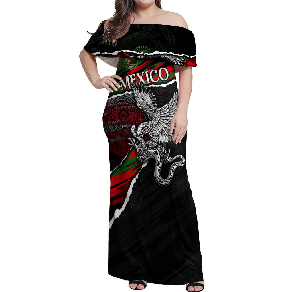 Eagle Snake Mexico Off Shoulder Maxi Dress Aztec Sun Stone
