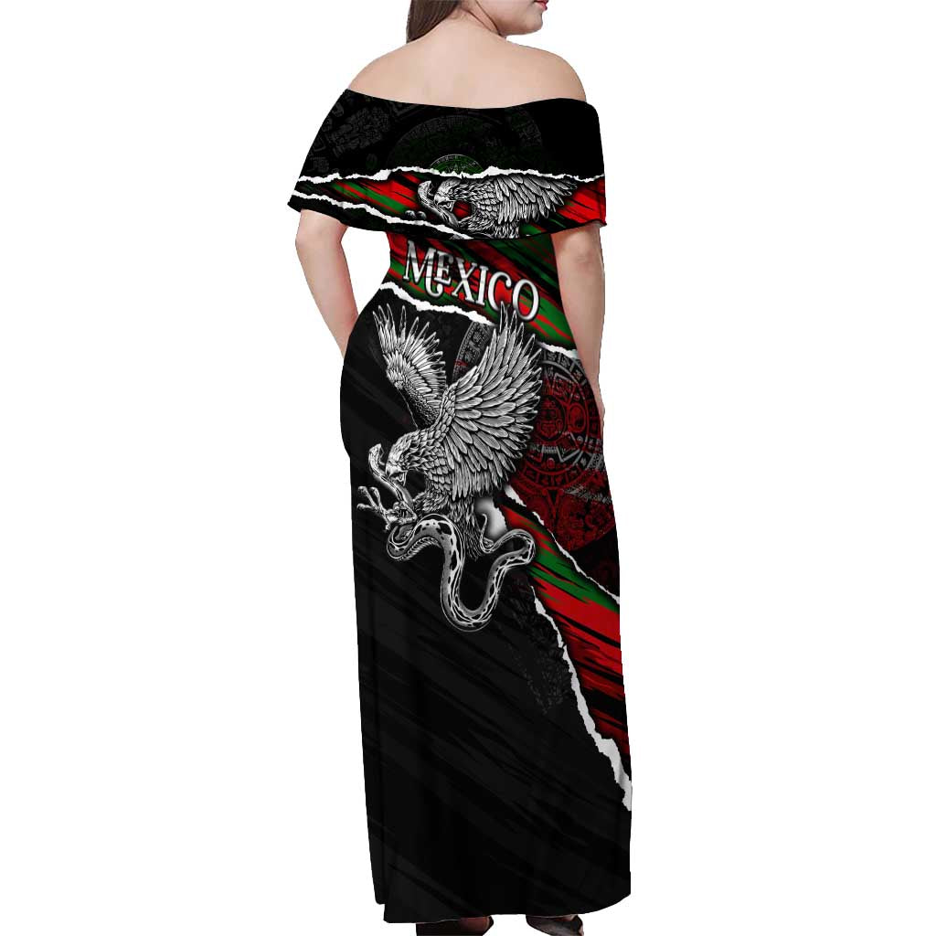 Eagle Snake Mexico Off Shoulder Maxi Dress Aztec Sun Stone
