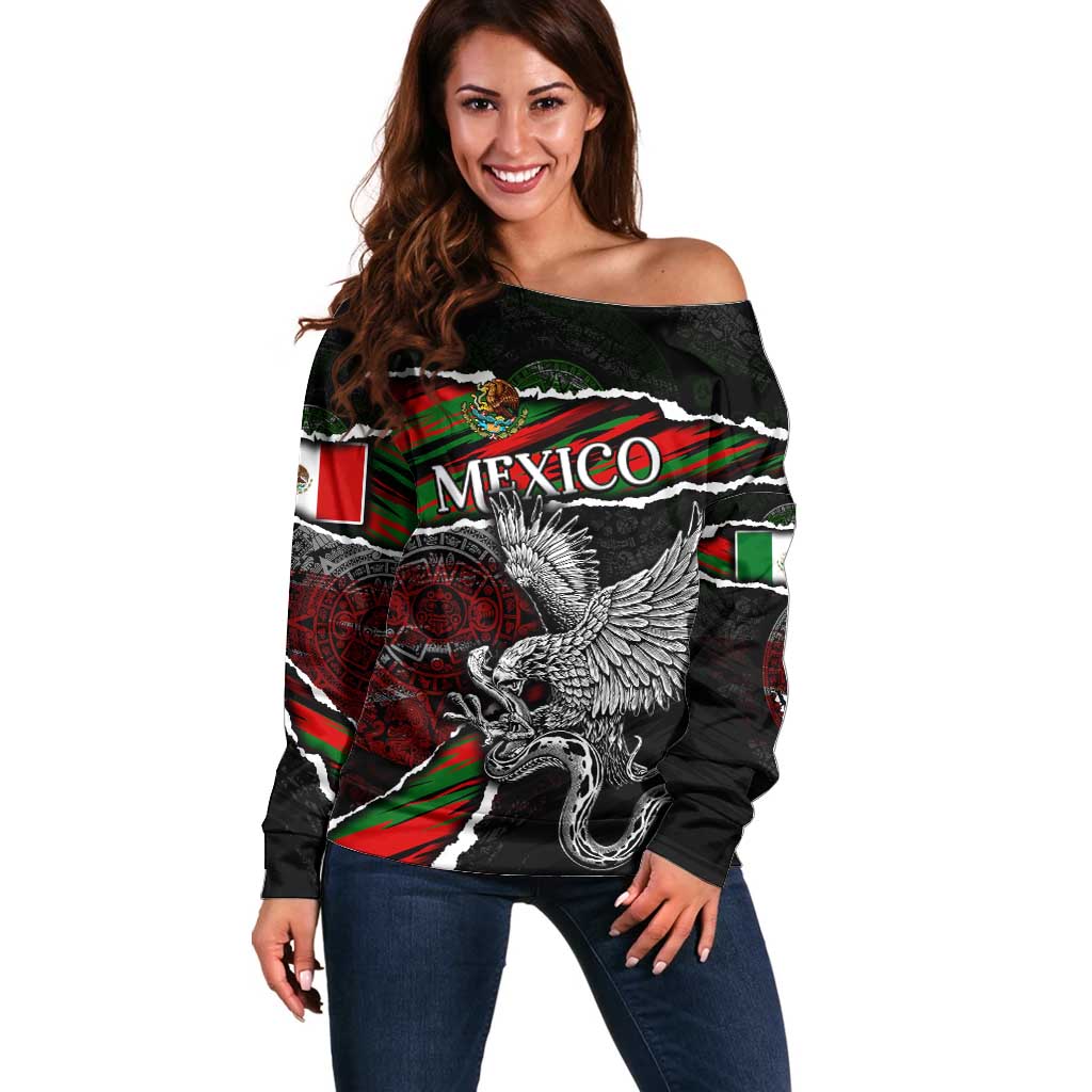 Eagle Snake Mexico Off Shoulder Sweater Aztec Sun Stone