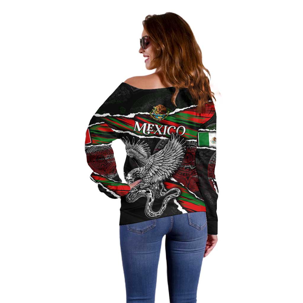 Eagle Snake Mexico Off Shoulder Sweater Aztec Sun Stone