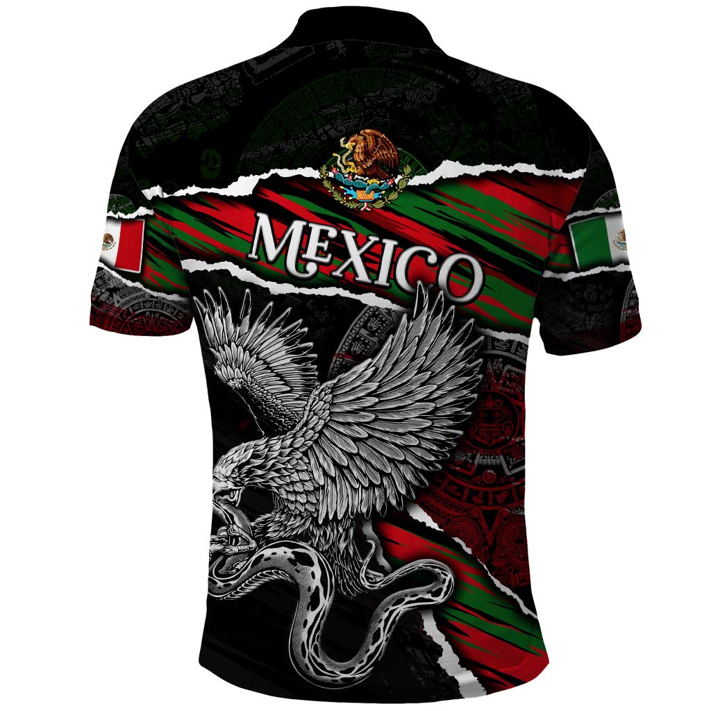 Eagle Snake Mexico Polo Shirt Aztec Sun Stone