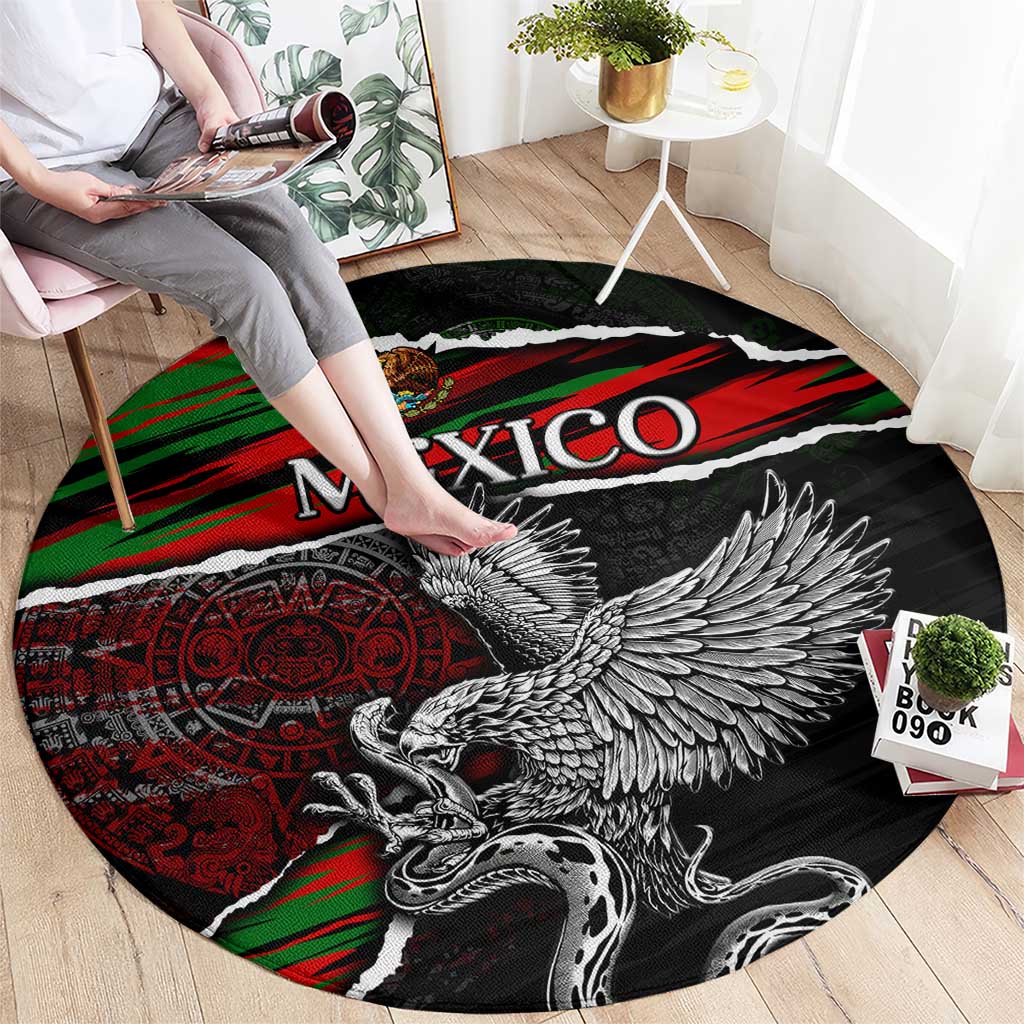 Eagle Snake Mexico Round Carpet Aztec Sun Stone