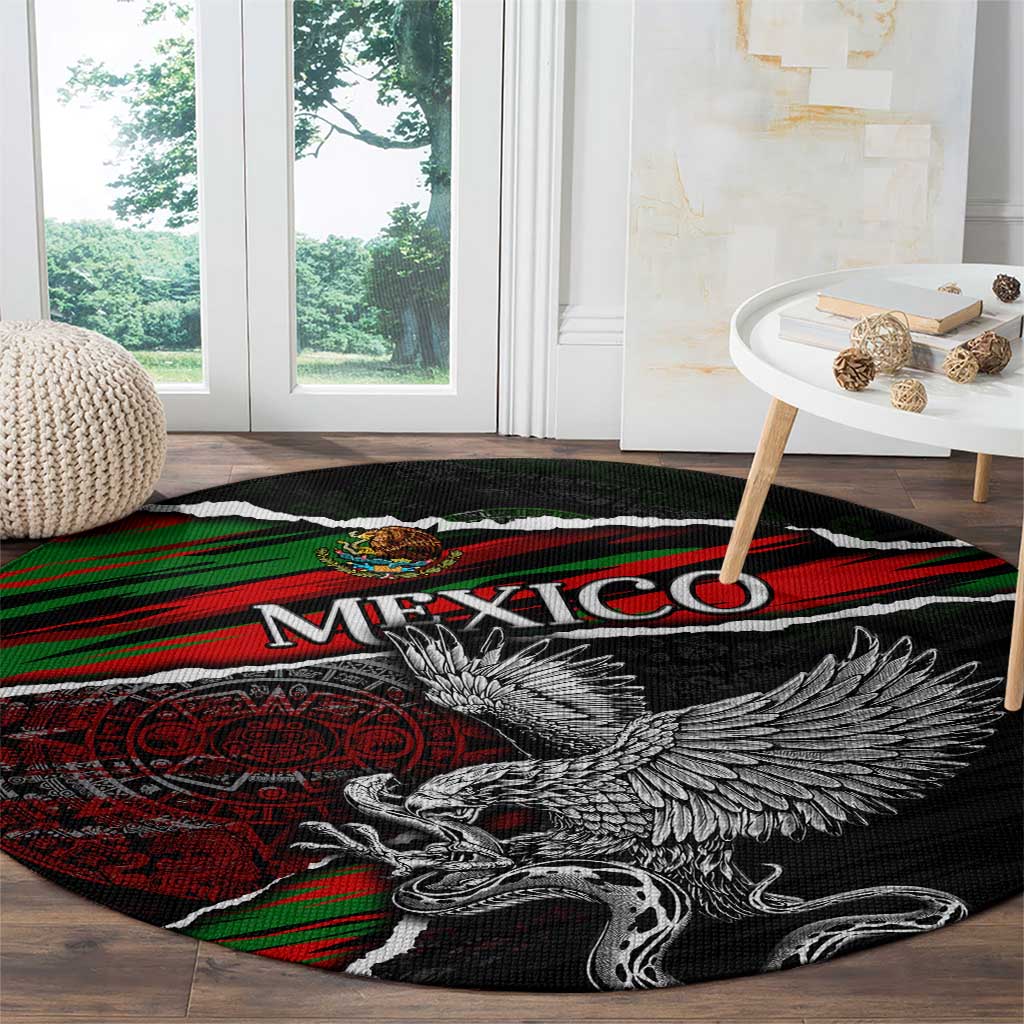 Eagle Snake Mexico Round Carpet Aztec Sun Stone