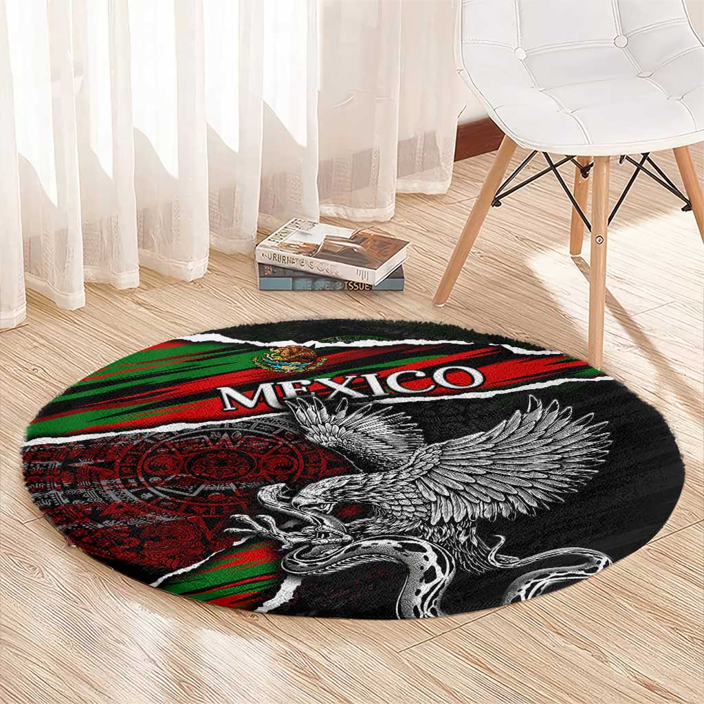 Eagle Snake Mexico Round Carpet Aztec Sun Stone