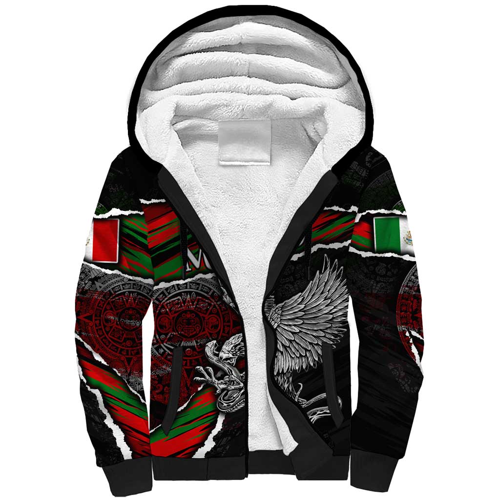 Eagle Snake Mexico Sherpa Hoodie Aztec Sun Stone