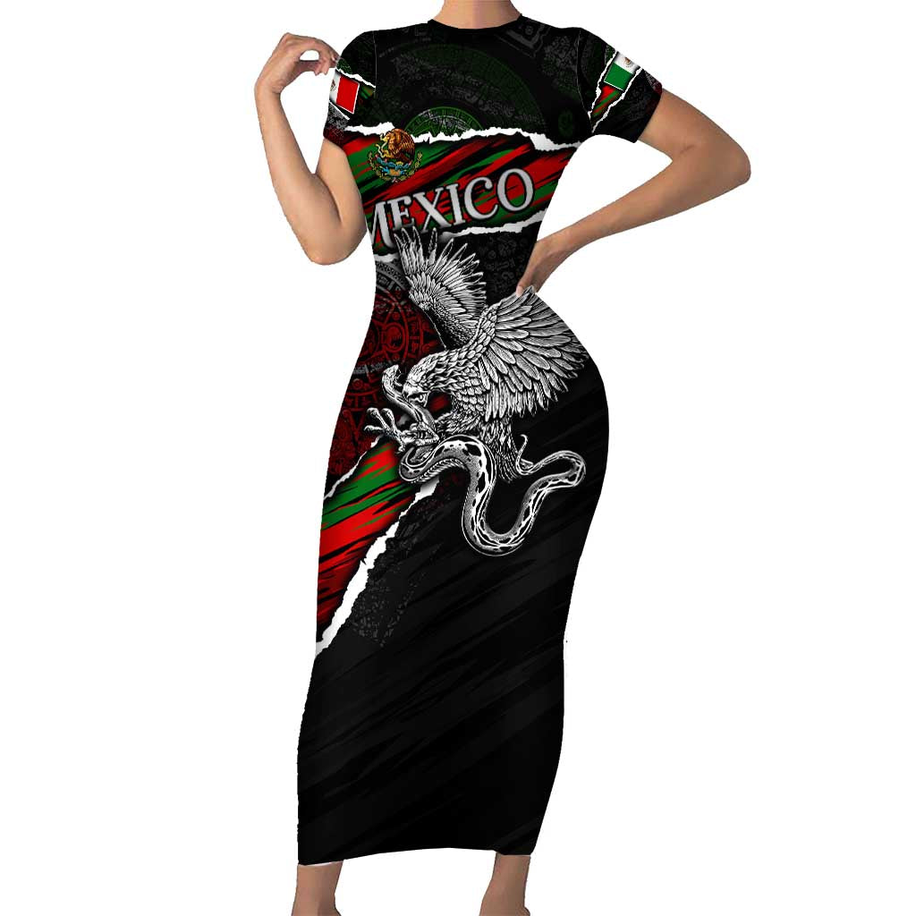 Eagle Snake Mexico Short Sleeve Bodycon Dress Aztec Sun Stone