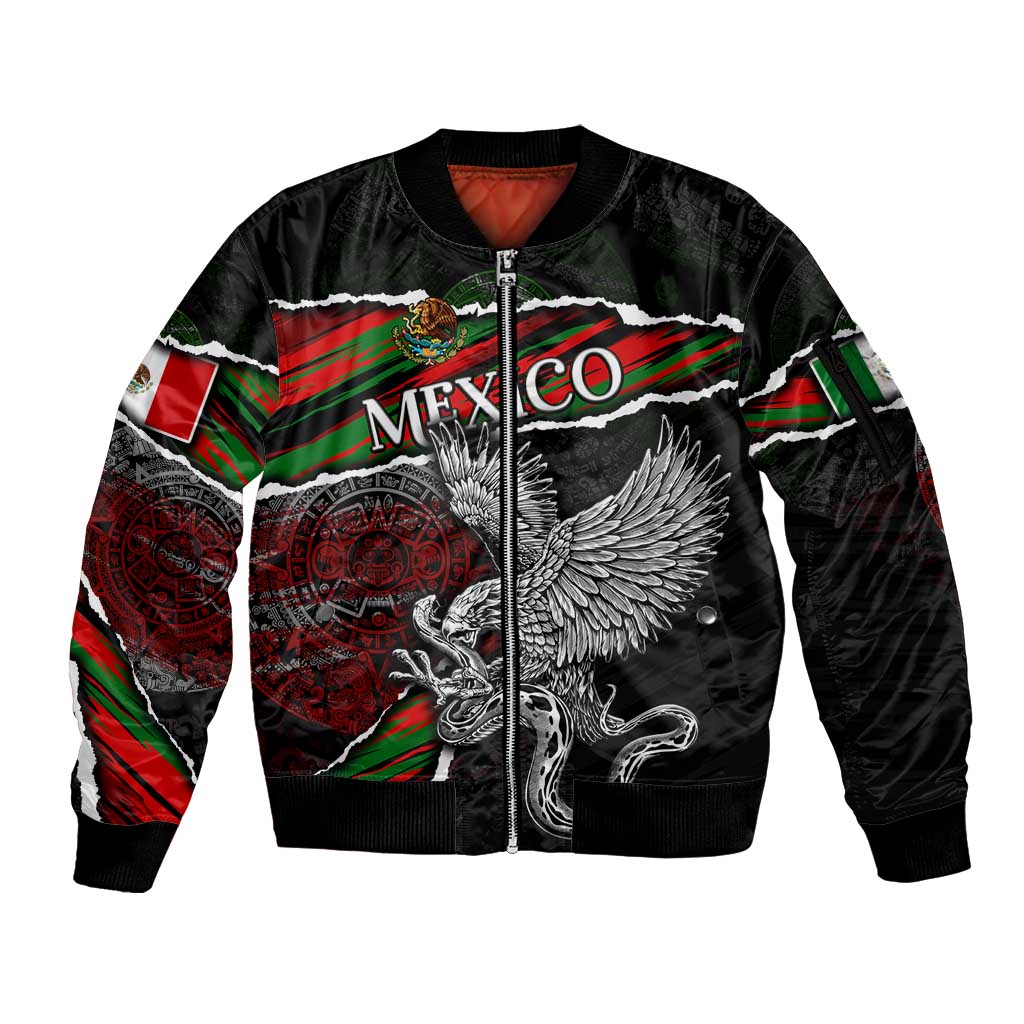Eagle Snake Mexico Sleeve Zip Bomber Jacket Aztec Sun Stone