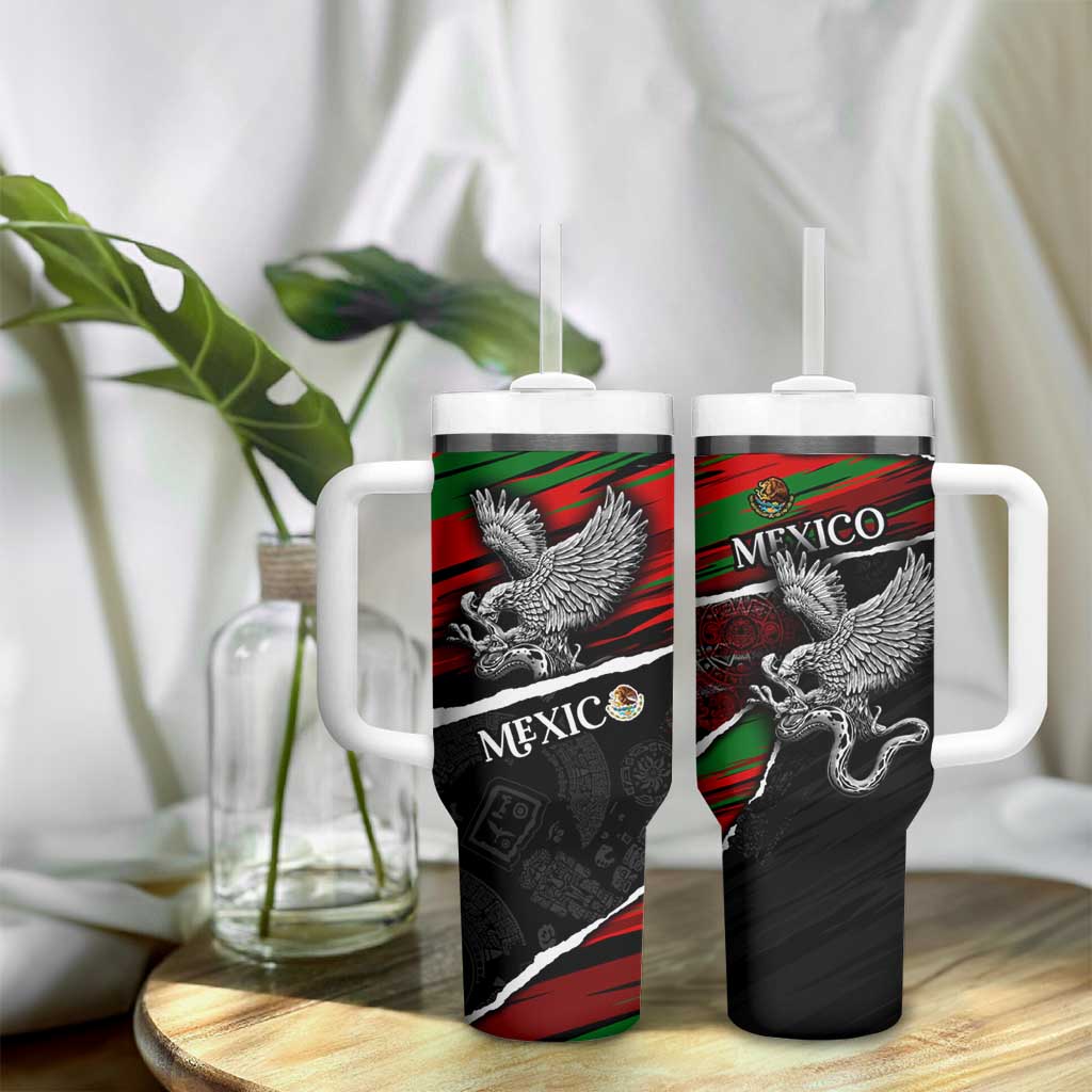 Eagle Snake Mexico Tumbler With Handle Aztec Sun Stone