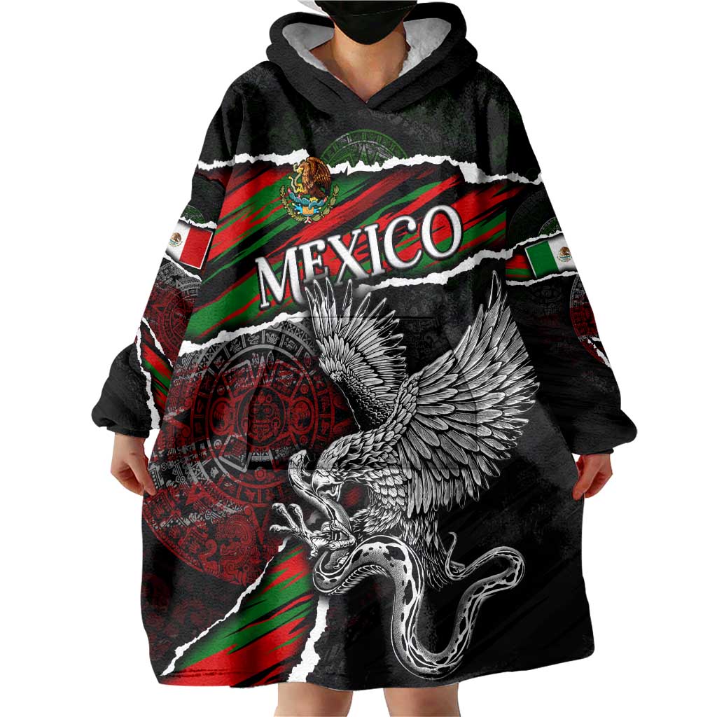 Eagle Snake Mexico Wearable Blanket Hoodie Aztec Sun Stone