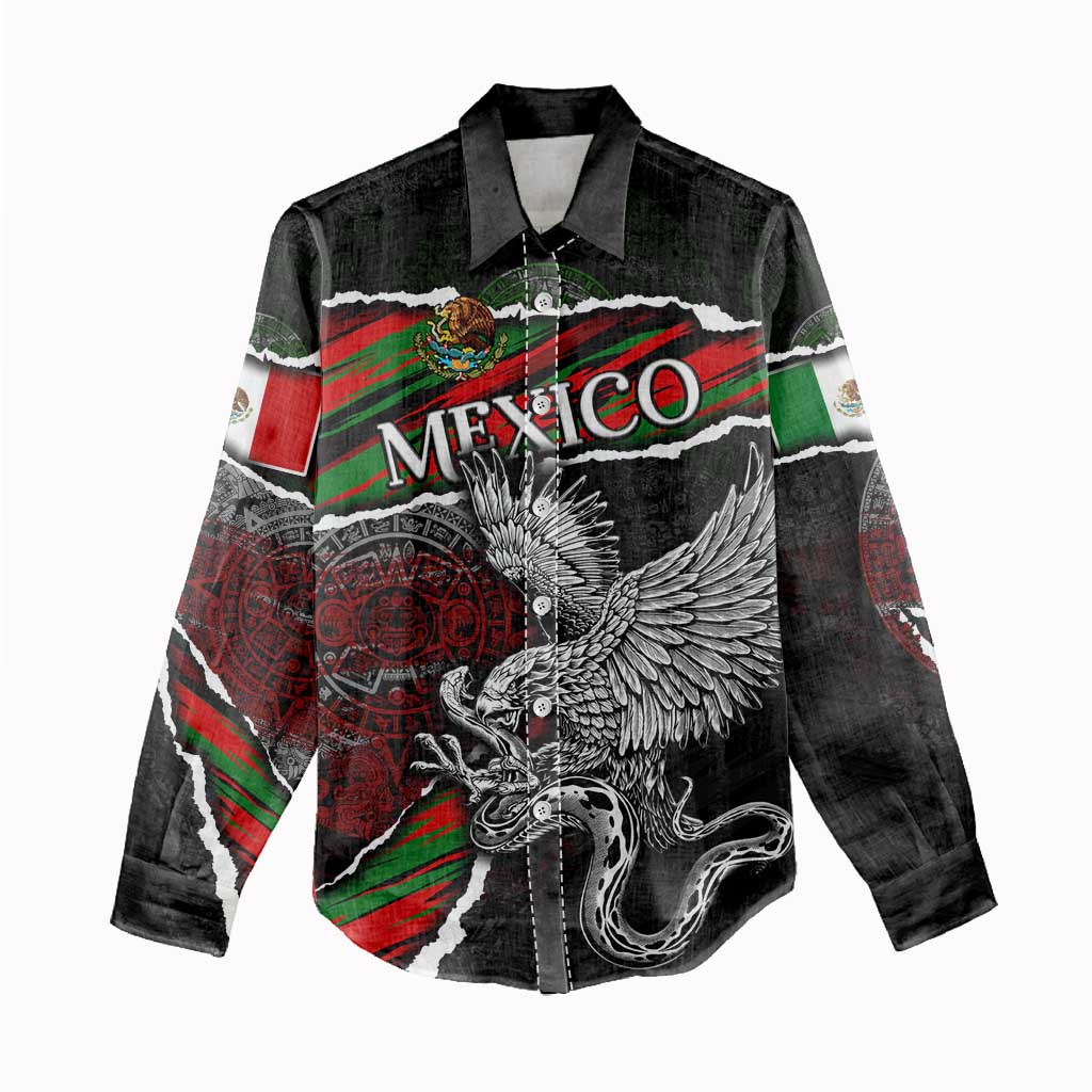 Eagle Snake Mexico Women Casual Shirt Aztec Sun Stone