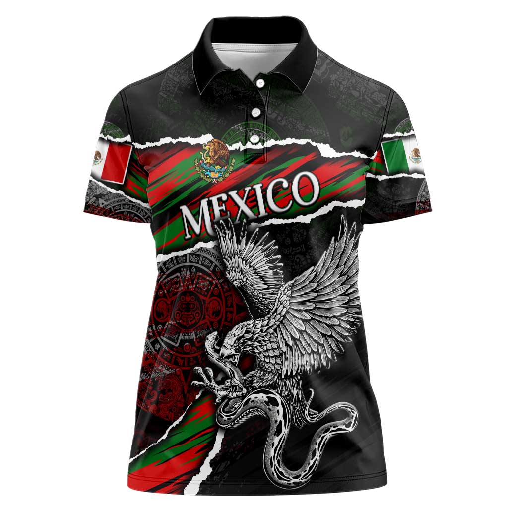 Eagle Snake Mexico Women Polo Shirt Aztec Sun Stone
