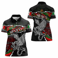 Eagle Snake Mexico Women Polo Shirt Aztec Sun Stone