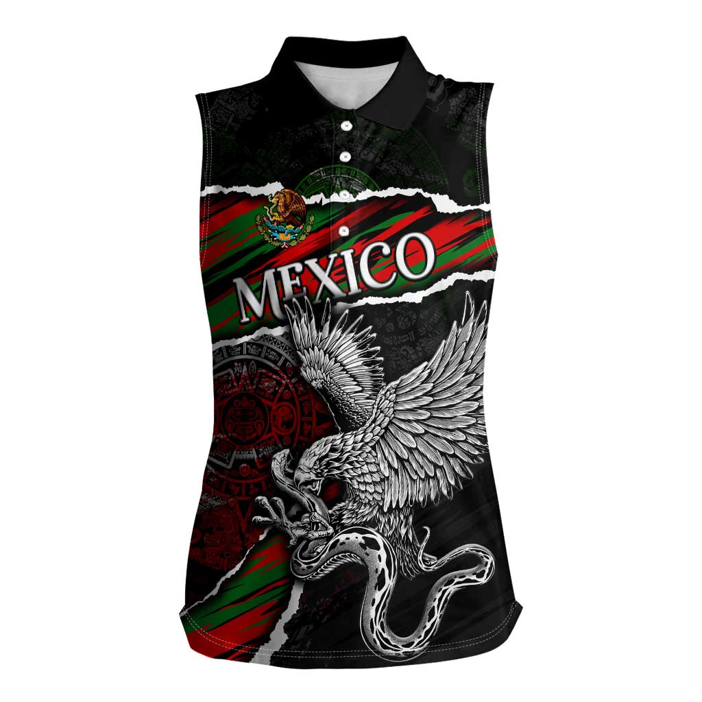 Eagle Snake Mexico Women Sleeveless Polo Shirt Aztec Sun Stone