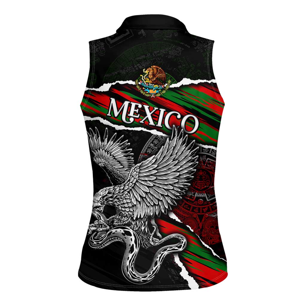 Eagle Snake Mexico Women Sleeveless Polo Shirt Aztec Sun Stone
