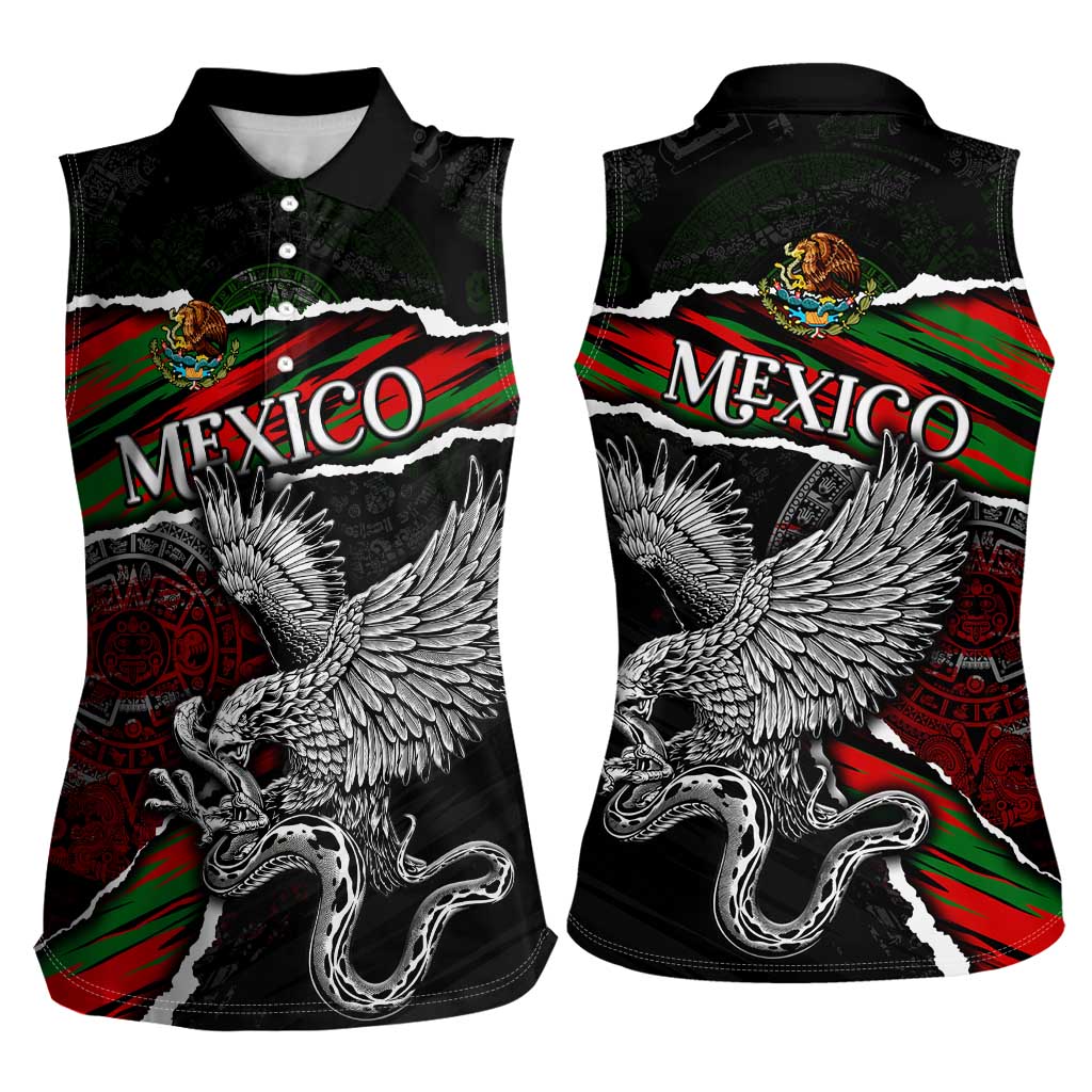 Eagle Snake Mexico Women Sleeveless Polo Shirt Aztec Sun Stone