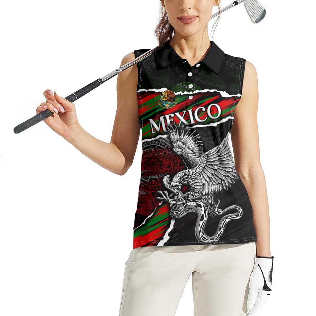 Eagle Snake Mexico Women Sleeveless Polo Shirt Aztec Sun Stone