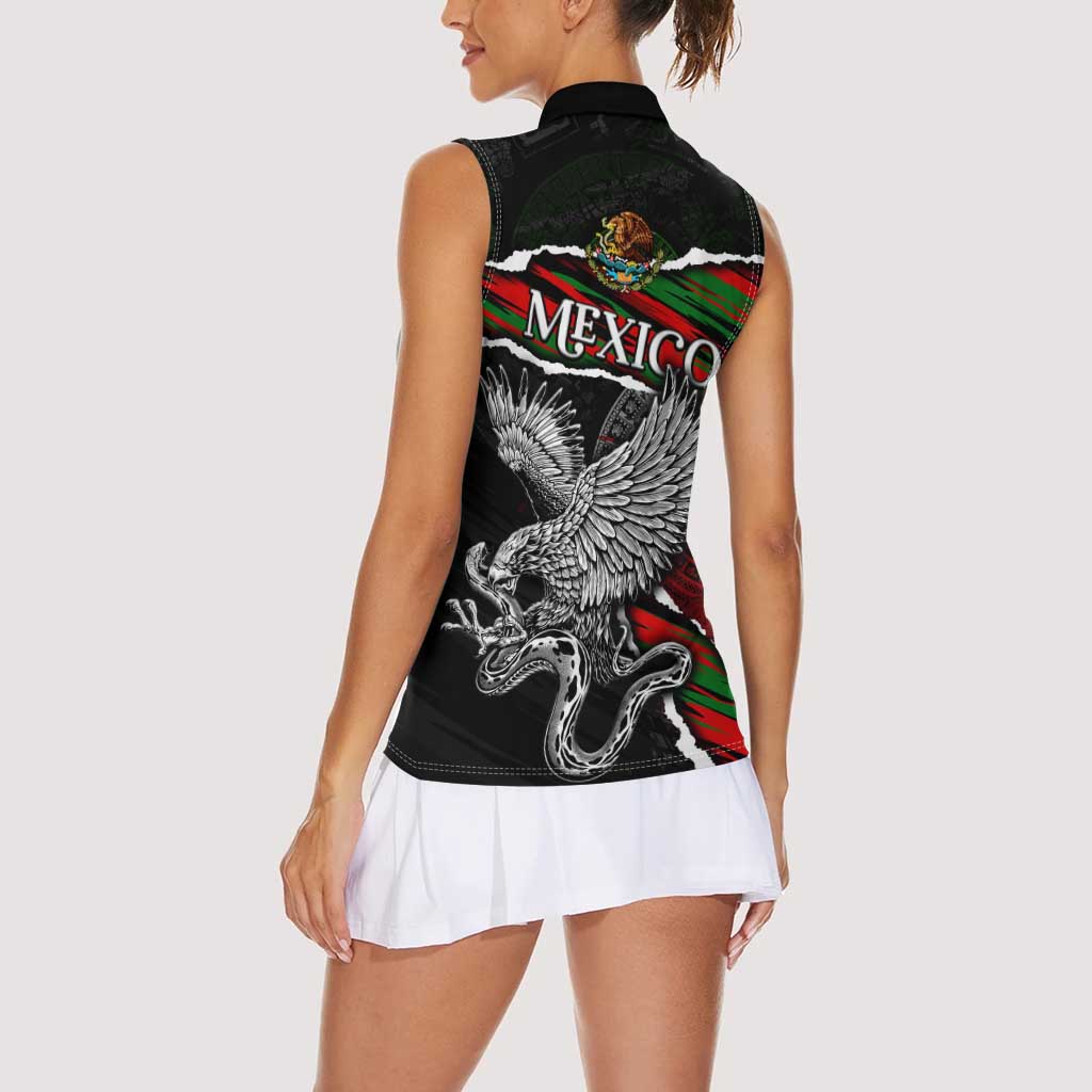 Eagle Snake Mexico Women Sleeveless Polo Shirt Aztec Sun Stone