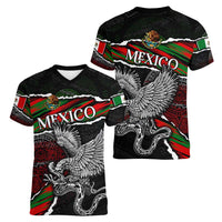 Eagle Snake Mexico Women V-Neck T-Shirt Aztec Sun Stone
