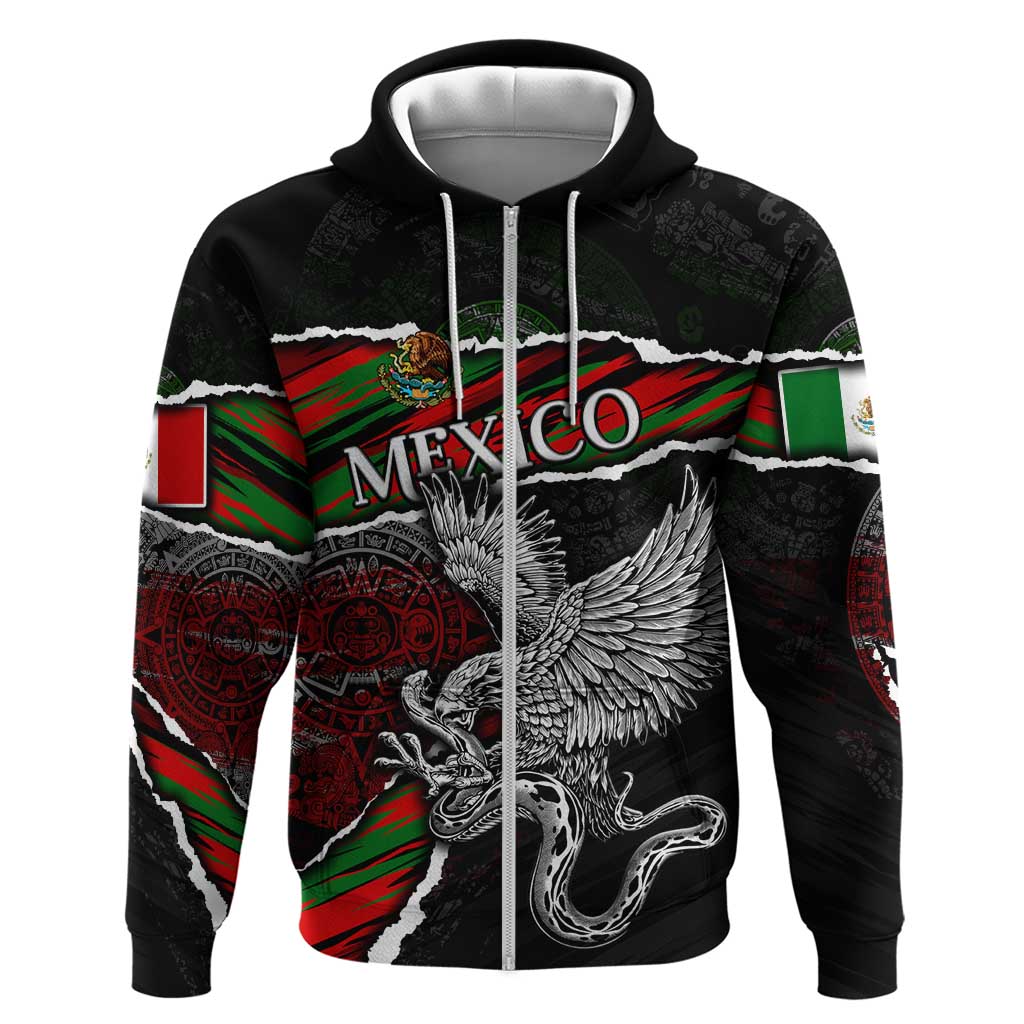 Eagle Snake Mexico Zip Hoodie Aztec Sun Stone