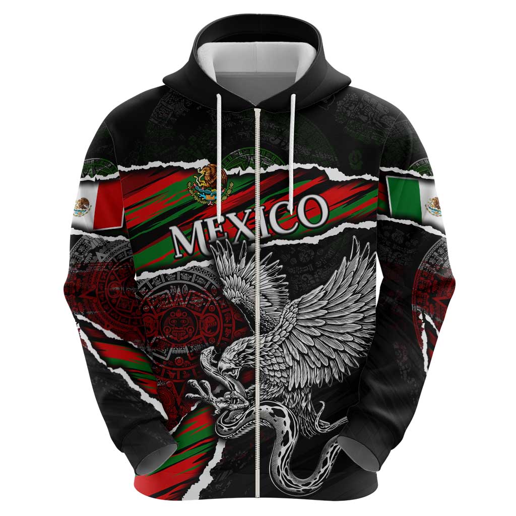 Eagle Snake Mexico Zip Hoodie Aztec Sun Stone