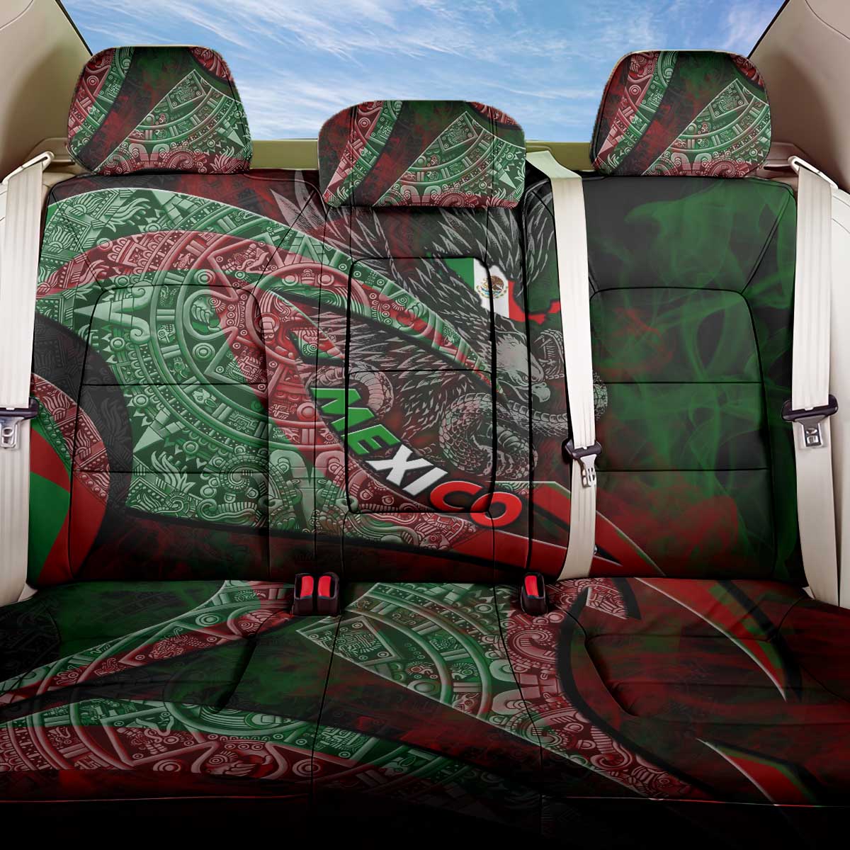 Mexico Aztec Eagle Flag Back Car Seat Cover Tribal Warrior Art