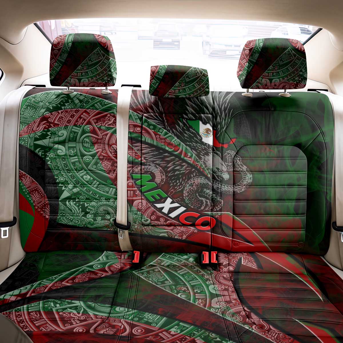 Mexico Aztec Eagle Flag Back Car Seat Cover Tribal Warrior Art