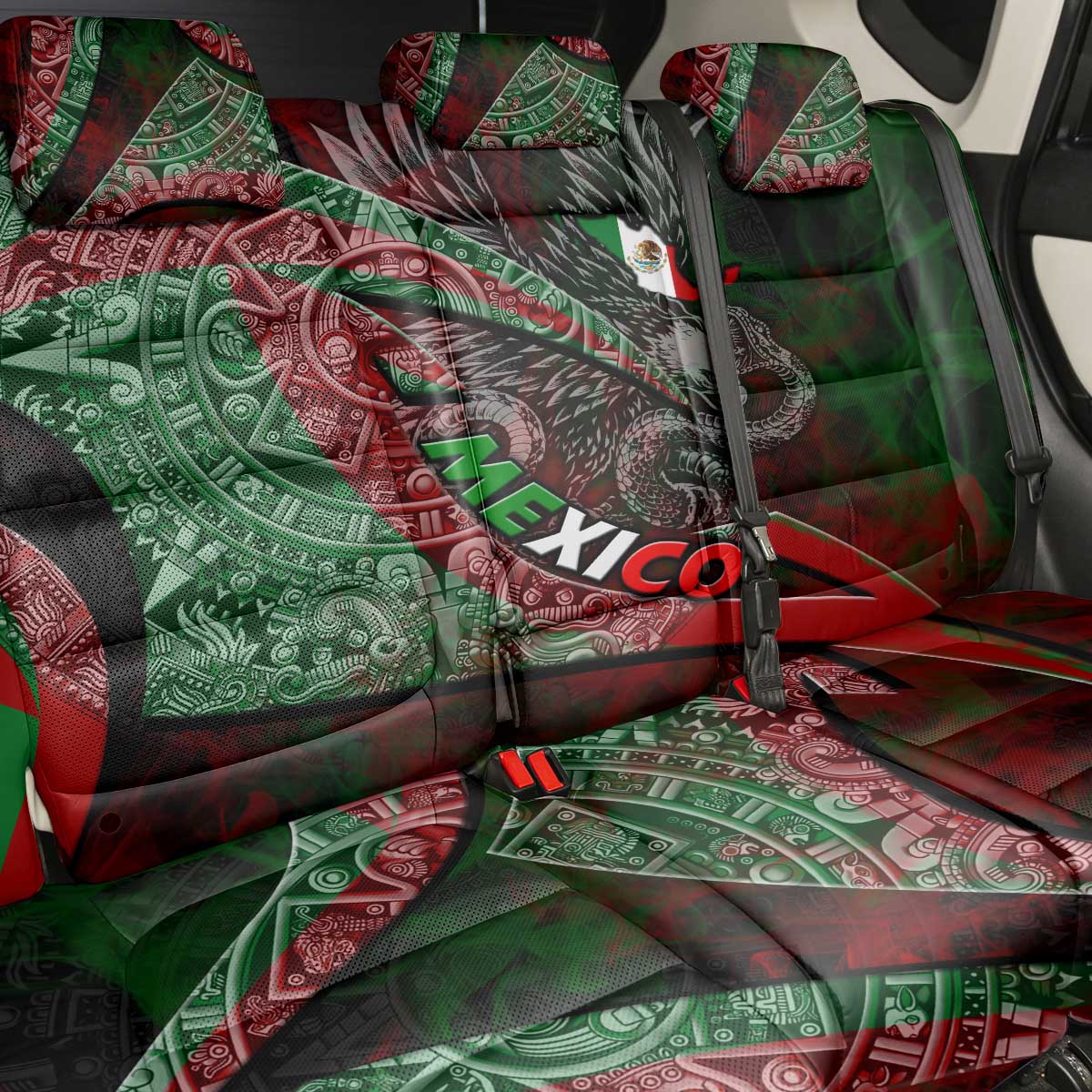Mexico Aztec Eagle Flag Back Car Seat Cover Tribal Warrior Art