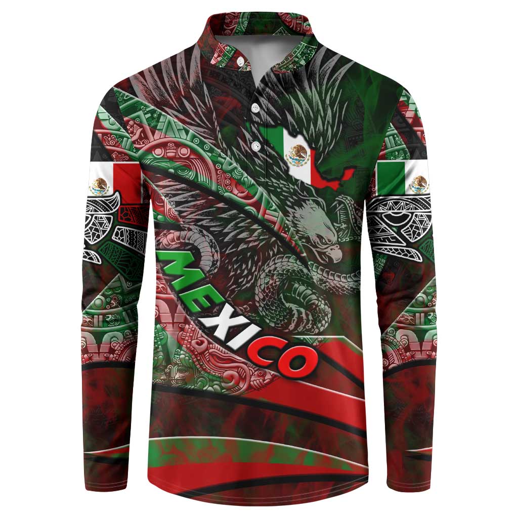 Mexico Aztec Eagle Flag Button Sweatshirt Tribal Warrior Art