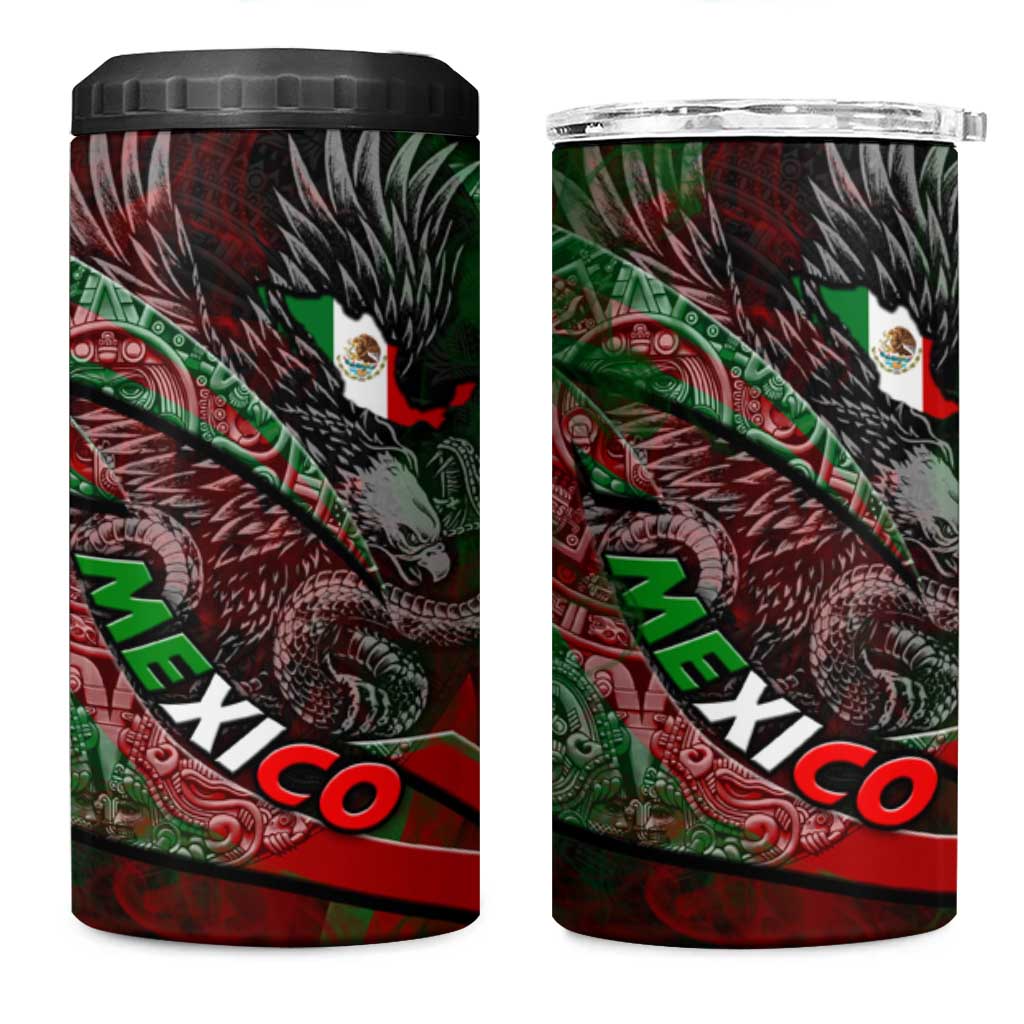 Mexico Aztec Eagle Flag 4 in 1 Can Cooler Tumbler Tribal Warrior Art