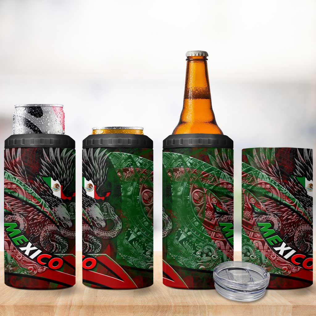 Mexico Aztec Eagle Flag 4 in 1 Can Cooler Tumbler Tribal Warrior Art