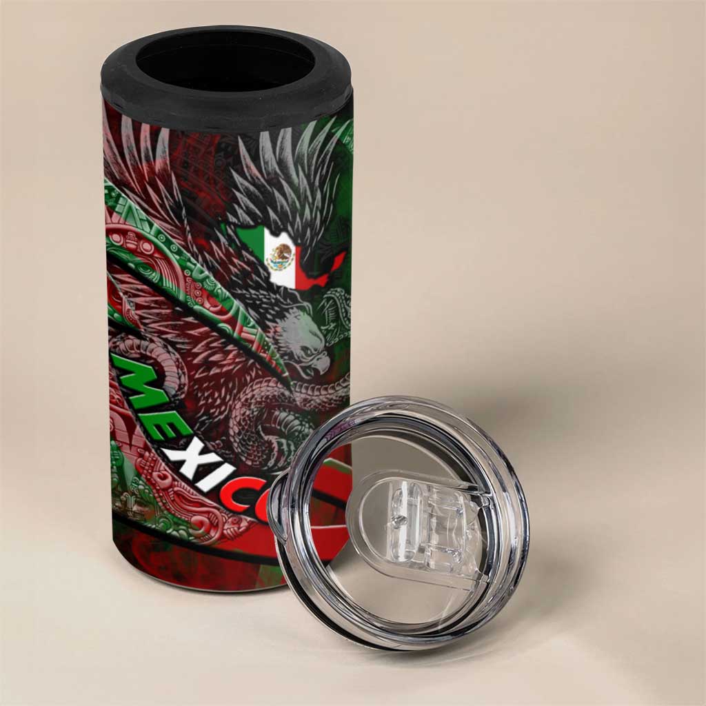 Mexico Aztec Eagle Flag 4 in 1 Can Cooler Tumbler Tribal Warrior Art