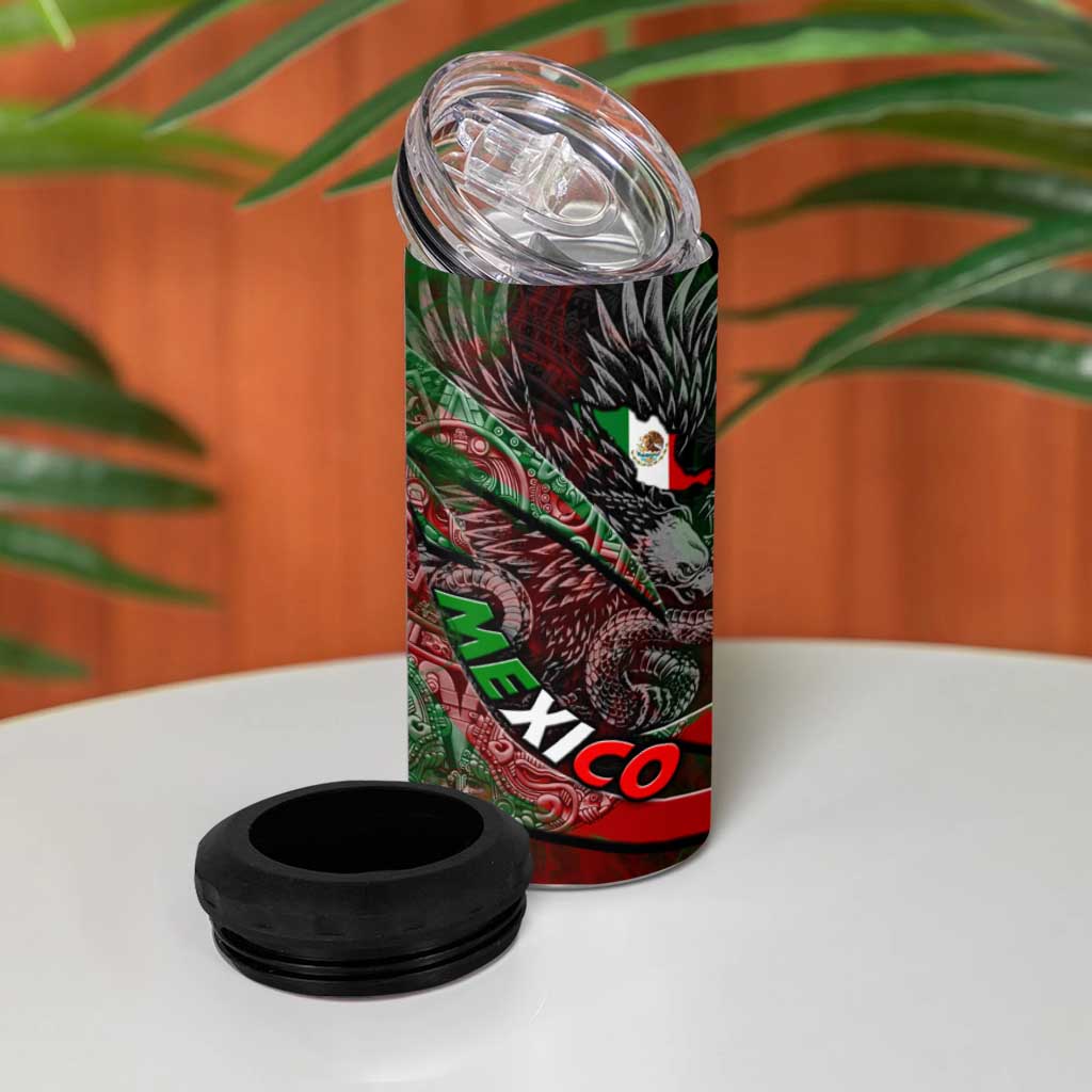 Mexico Aztec Eagle Flag 4 in 1 Can Cooler Tumbler Tribal Warrior Art