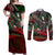Mexico Aztec Eagle Flag Couples Matching Off Shoulder Maxi Dress and Long Sleeve Button Shirt Tribal Warrior Art