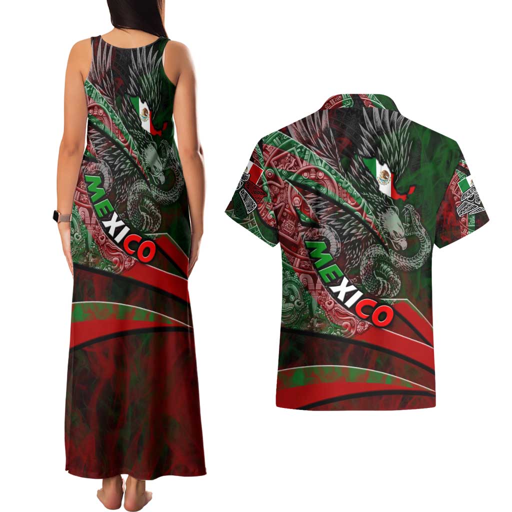 Mexico Aztec Eagle Flag Couples Matching Tank Maxi Dress and Hawaiian Shirt Tribal Warrior Art