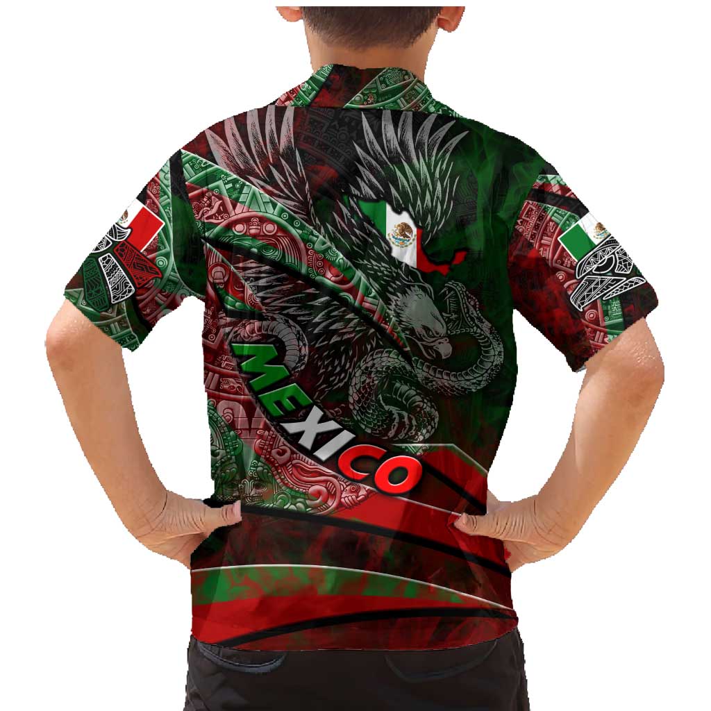 Mexico Aztec Eagle Flag Family Matching Mermaid Dress and Hawaiian Shirt Tribal Warrior Art