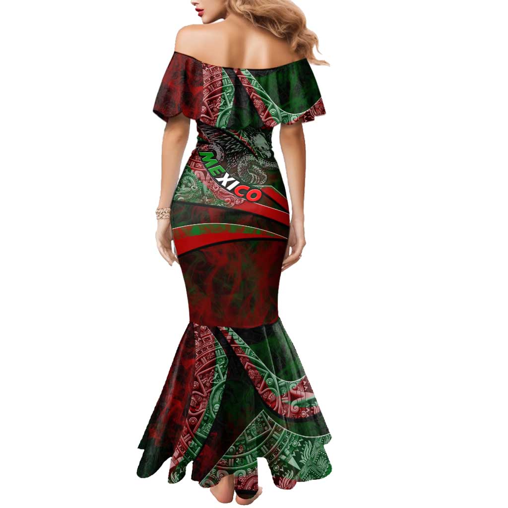 Mexico Aztec Eagle Flag Family Matching Mermaid Dress and Hawaiian Shirt Tribal Warrior Art