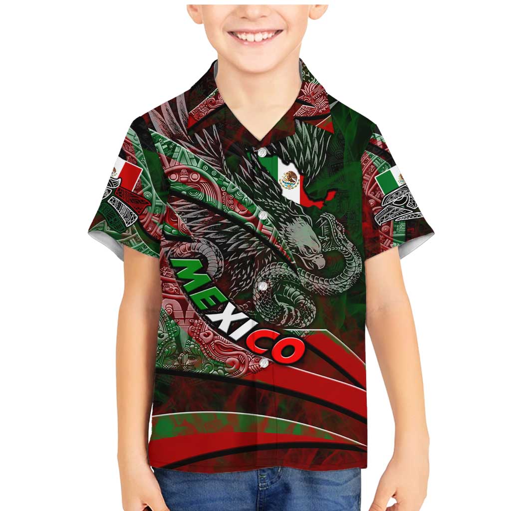 Mexico Aztec Eagle Flag Family Matching Mermaid Dress and Hawaiian Shirt Tribal Warrior Art