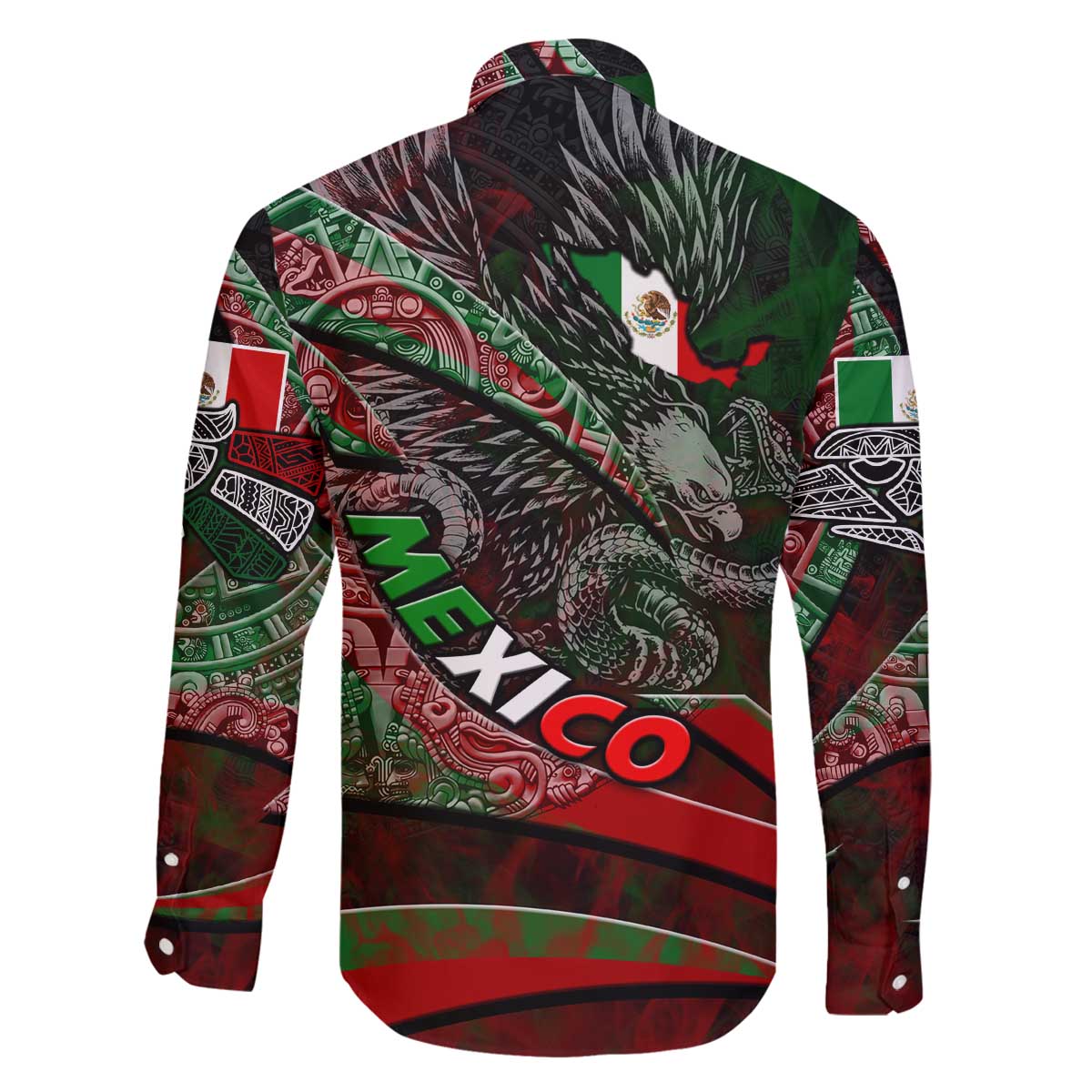 Mexico Aztec Eagle Flag Family Matching Off The Shoulder Long Sleeve Dress and Hawaiian Shirt Tribal Warrior Art