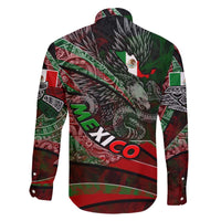 Mexico Aztec Eagle Flag Family Matching Off The Shoulder Long Sleeve Dress and Hawaiian Shirt Tribal Warrior Art