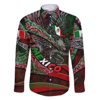 Mexico Aztec Eagle Flag Family Matching Off Shoulder Maxi Dress and Hawaiian Shirt Tribal Warrior Art