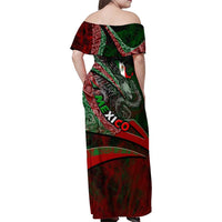Mexico Aztec Eagle Flag Family Matching Off Shoulder Maxi Dress and Hawaiian Shirt Tribal Warrior Art