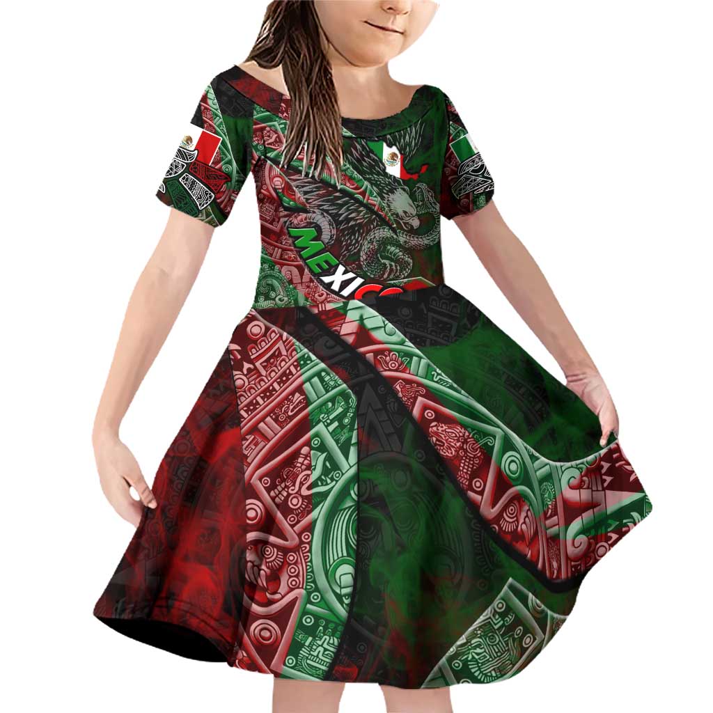 Mexico Aztec Eagle Flag Family Matching Off Shoulder Short Dress and Hawaiian Shirt Tribal Warrior Art