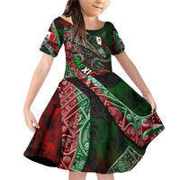 Mexico Aztec Eagle Flag Family Matching Off Shoulder Short Dress and Hawaiian Shirt Tribal Warrior Art