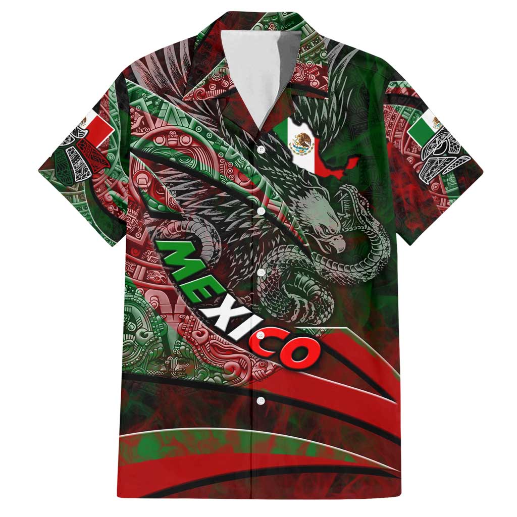 Mexico Aztec Eagle Flag Family Matching Off Shoulder Short Dress and Hawaiian Shirt Tribal Warrior Art