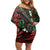 Mexico Aztec Eagle Flag Family Matching Off Shoulder Short Dress and Hawaiian Shirt Tribal Warrior Art